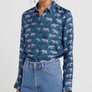 NWT, 12, J Crew Silk Tiger Print Button-Up Shirt